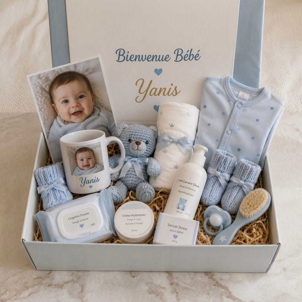 Box cadeau naissance bébé personnalisée - Ecrin de Surprises