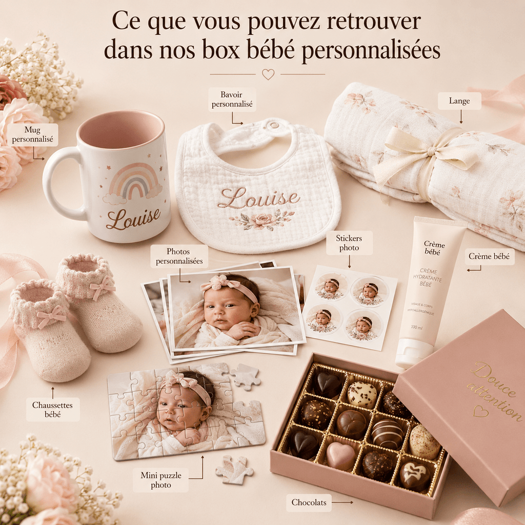 Box cadeau naissance bébé personnalisée - Ecrin de Surprises