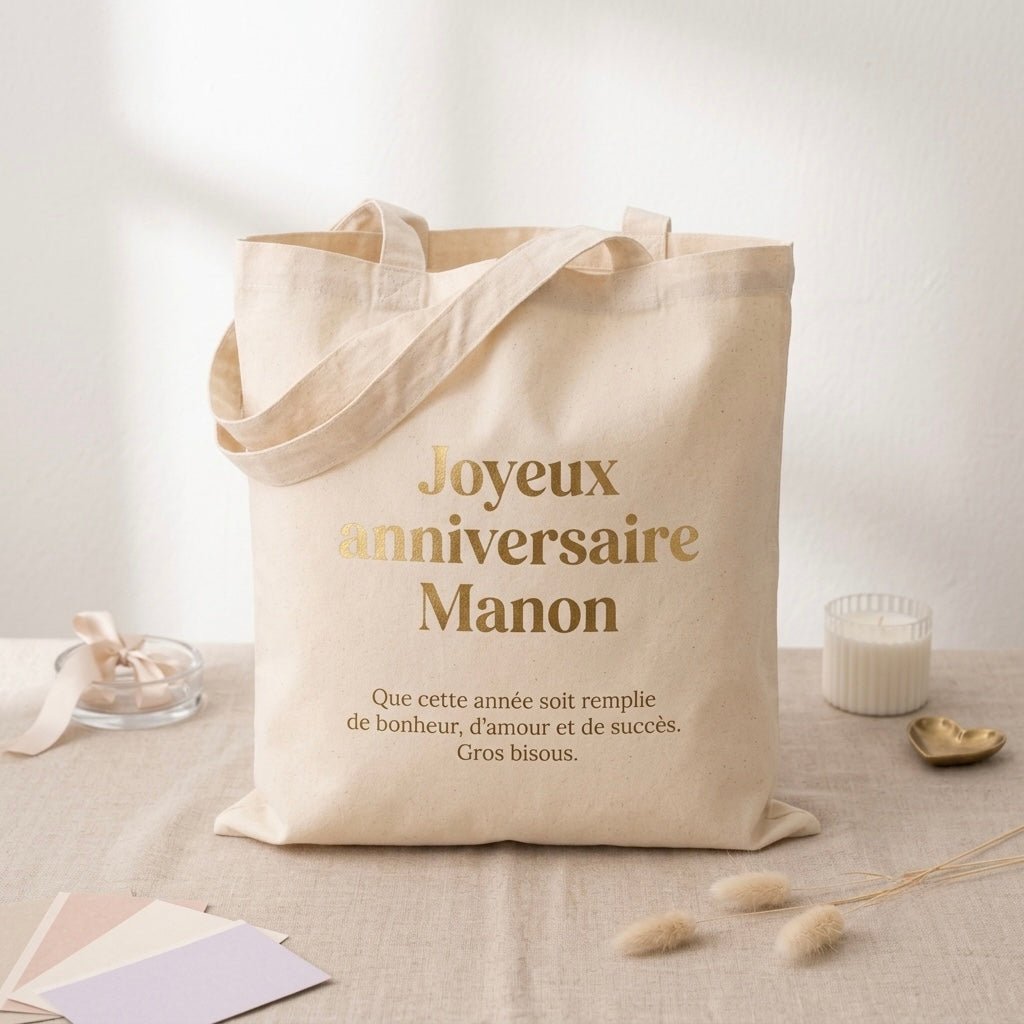 Tote bag personnalisé avec photo, prénom ou texte - Ecrin de Surprises